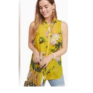 MAEVE Anthropologie Sheer Floral Printed Blouse Women's Size 4 Sleeveless Top